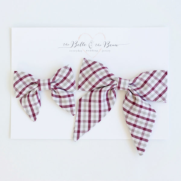 Men's Freestyle Self-Tie Bow Tie / Grey And Burgundy Plaid