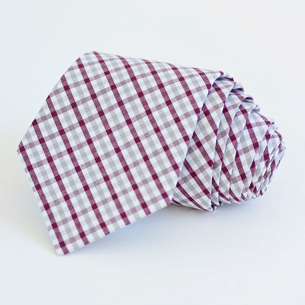Men's Freestyle Self-Tie Bow Tie / Grey And Burgundy Plaid