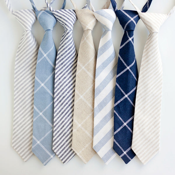 Boy's Necktie / Wide Chambray Linen Stripe