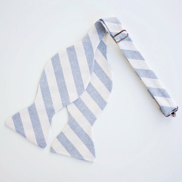 Men's Freestyle Self-Tie Bow Tie / Wide Chambray Linen Stripe
