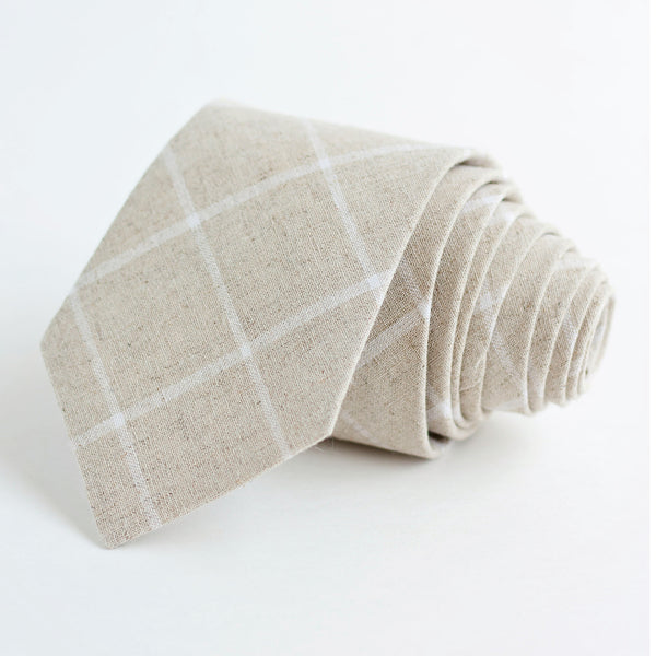 Men's Necktie / Natural Linen Window Pane