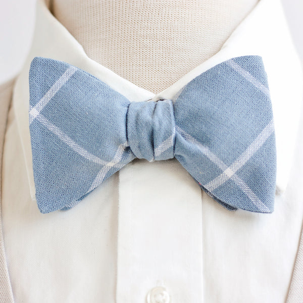 Men's Freestyle Self-Tie Bow Tie / Chambray Linen Window Pane