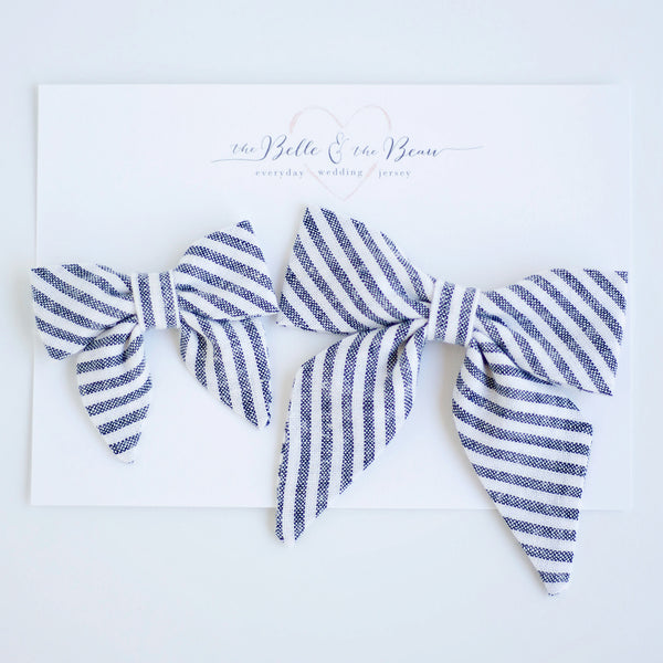 Men's Necktie / Navy Linen Stripe