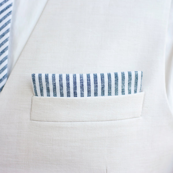 Boy's Bow Tie / Navy Linen Stripe