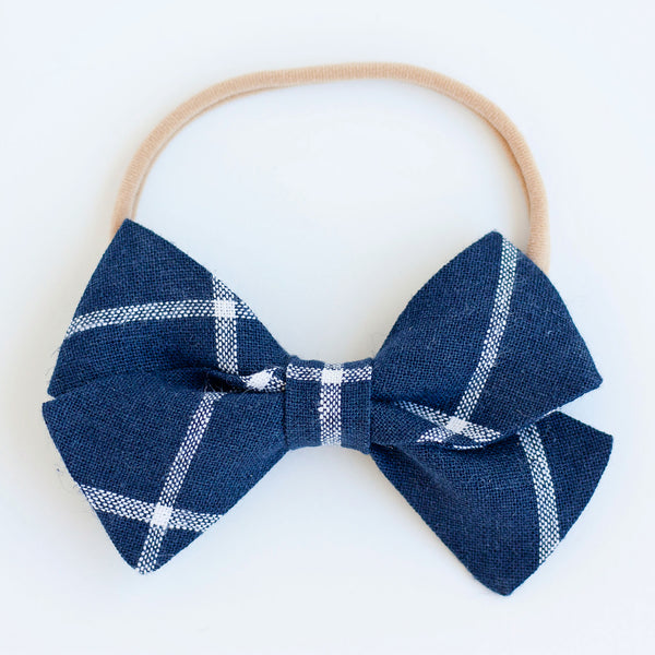 Men's Freestyle Self-Tie Bow Tie / Navy Linen Window Pane