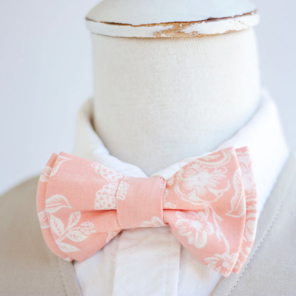 Classic Hair Bow Clip Or Headband / Peach Toile