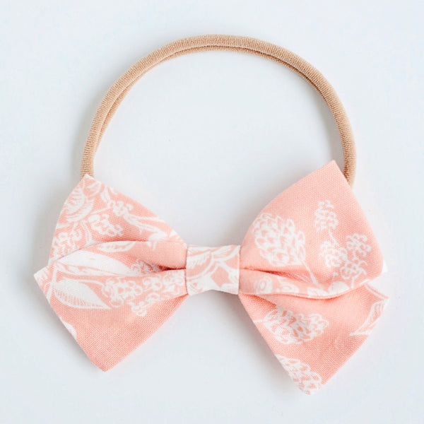 Classic Hair Bow Clip Or Headband / Peach Toile
