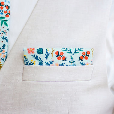 Boy's Pocket Square / Mint Metallic Floral