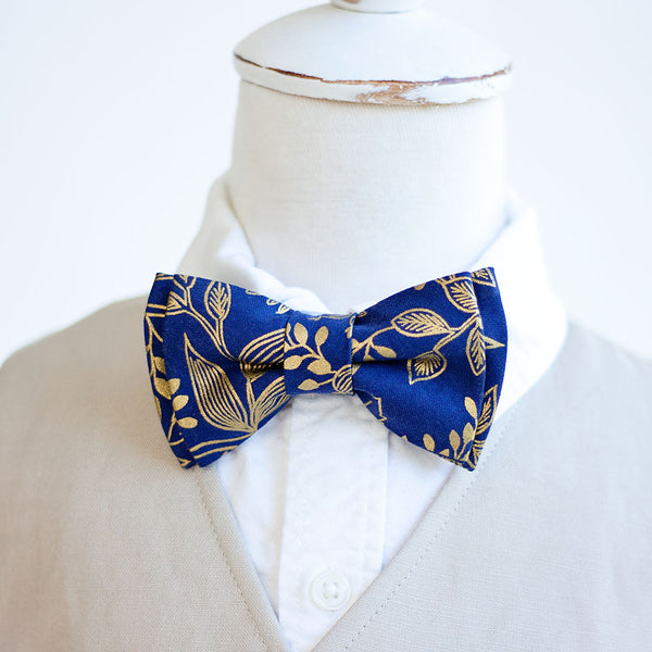 Boy's Necktie / Queen Anne In Navy And Metallic Gold